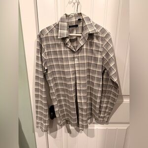 Theory Gray Plaid Button Down Shirt Long Sleeve Cotton